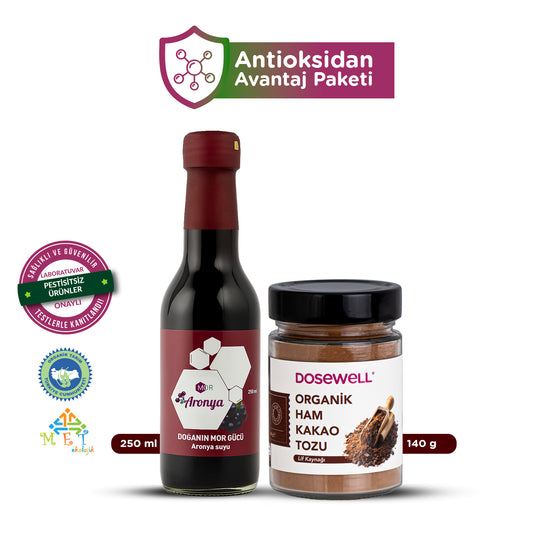 Mor Aronya Suyu 250 ml & Organik Ham Kakao 140 gr : Doğal Antioksidan Paketi