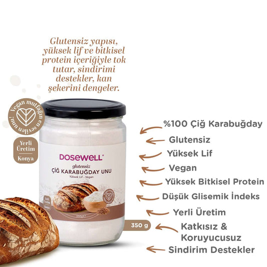 Dosewell Glutensiz Çiğ Karabuğday Unu 350 gr / Yüksek Lif- Vegan
