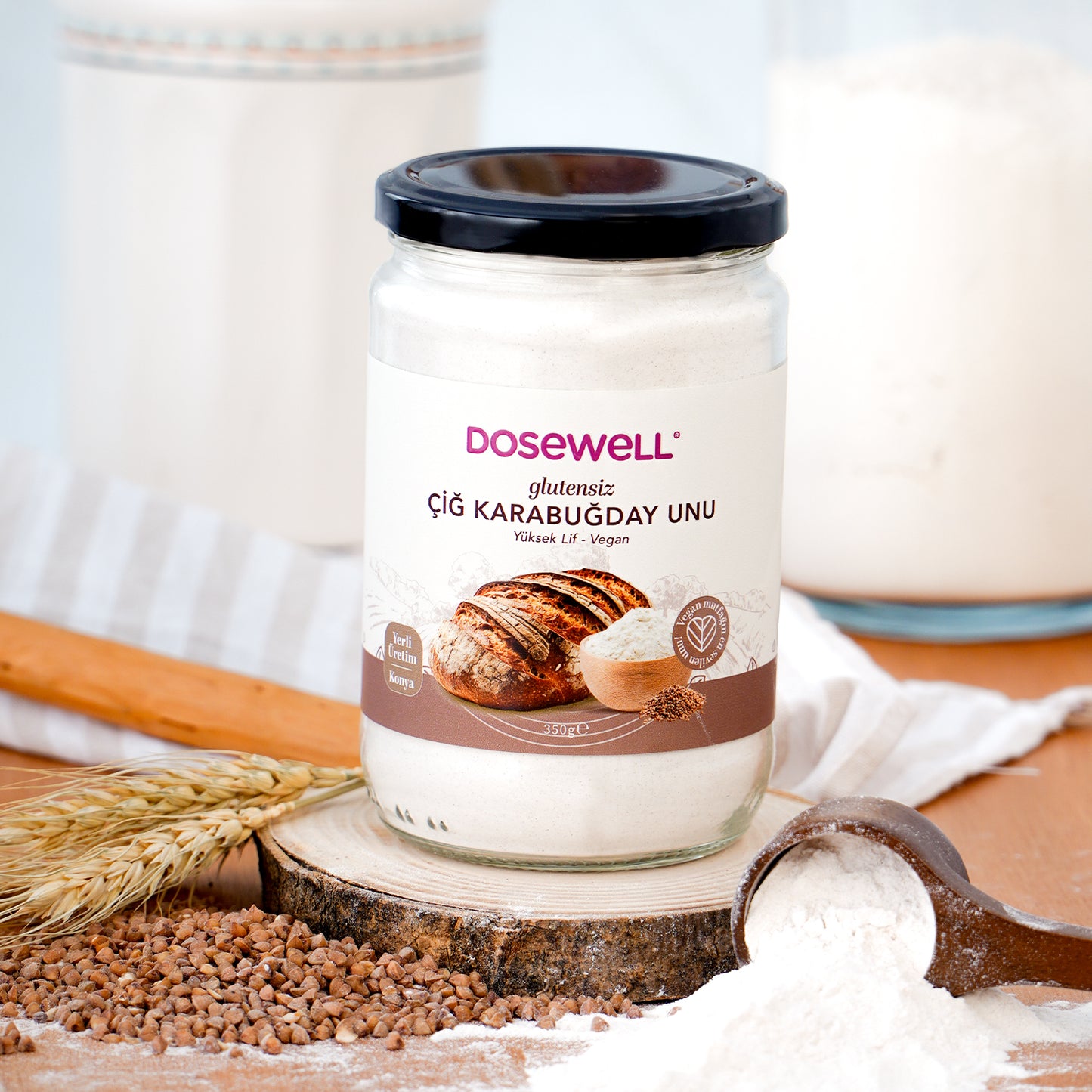 Dosewell Glutensiz Çiğ Karabuğday Unu 350 gr / Yüksek Lif- Vegan