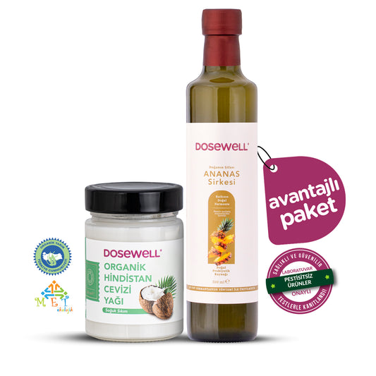 Dosewell Soğuk Sıkım Organik Hindistan Cevizi Yağı & Doğal Fermantasyon Ananas Sirkesi Paketi