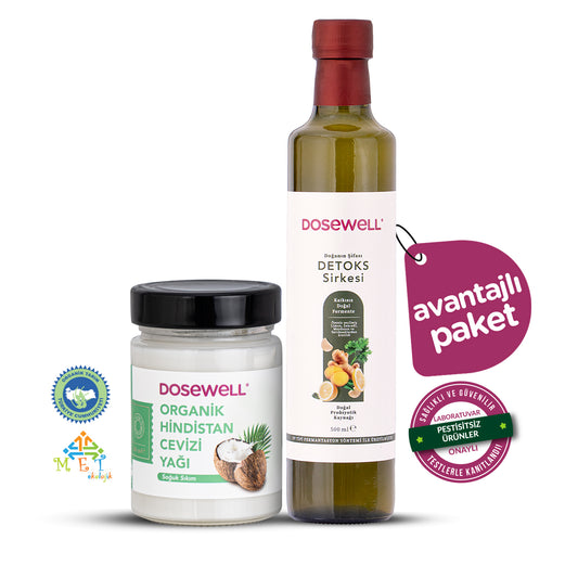 Dosewell Soğuk Sıkım Organik Hindistan Cevizi Yağı & Doğal Fermantasyon Detoks Sirkesi Paketi