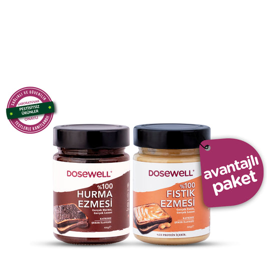 Dosewell Doğal Ezme İkilisi – Katkısız %100 Hurma ve %100 Fıstık Ezmesi, Enerji Kaynağı