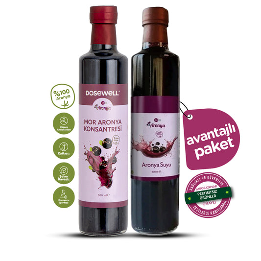 Mor Aronya Konsantresi & %100 Doğal Mor Aronya Suyu – Katkısız ve Şekersiz/ 2'li Paket