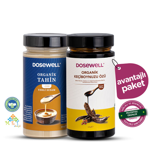 Dosewell Organik Tahin 500gr & Keçiboynuzu Özü 640gr (Soğuk Sıkım) 2’li Doğal Paket