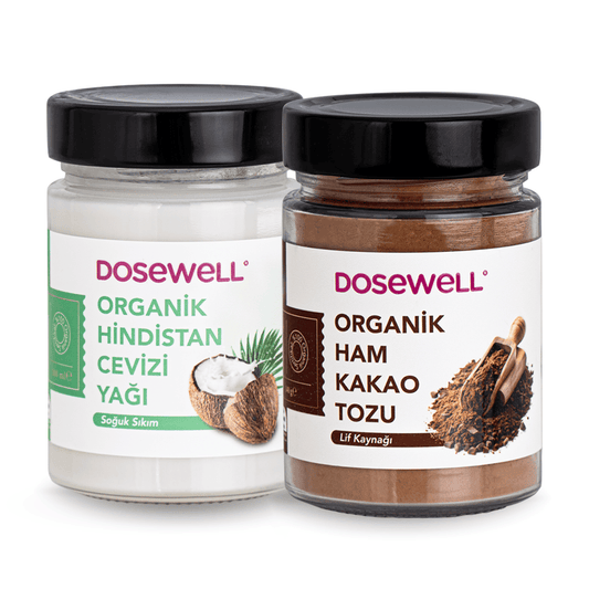 Dosewell Organik Hindistan Cevizi Yağı 300 ml + Organik Ham Kakao Tozu 140 gr  ( 2'li Avantajlı Paketi )