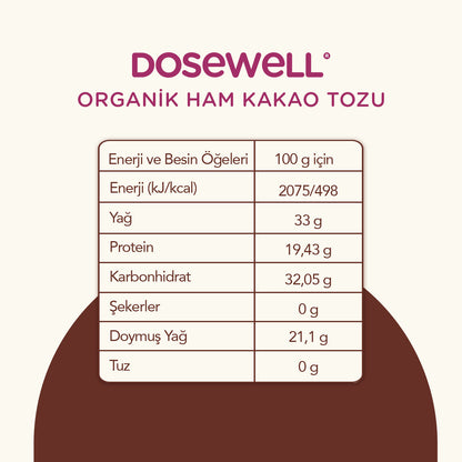 Dosewell Organik Ham Kakao Tozu 140 gr (Organik Sertifikalı)