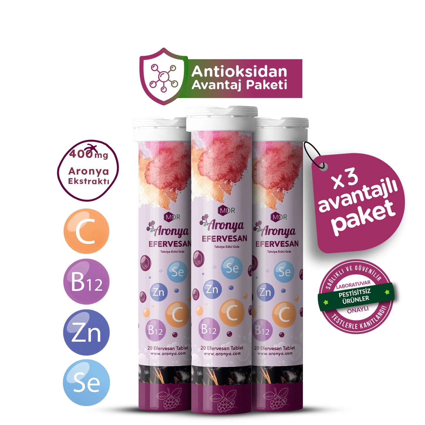 Mor Aronya 3'lü Efervesan 20 Tablet Paketi