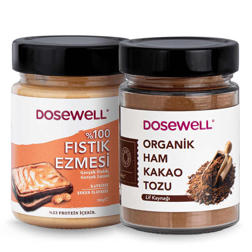 Dosewell Lezzet İkilisi - %100 Fıstık Ezmesi 300g, Organik Ham Kakao Tozu 140g