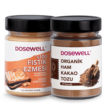 Dosewell Lezzet İkilisi - %100 Fıstık Ezmesi 300g, Organik Ham Kakao Tozu 140g