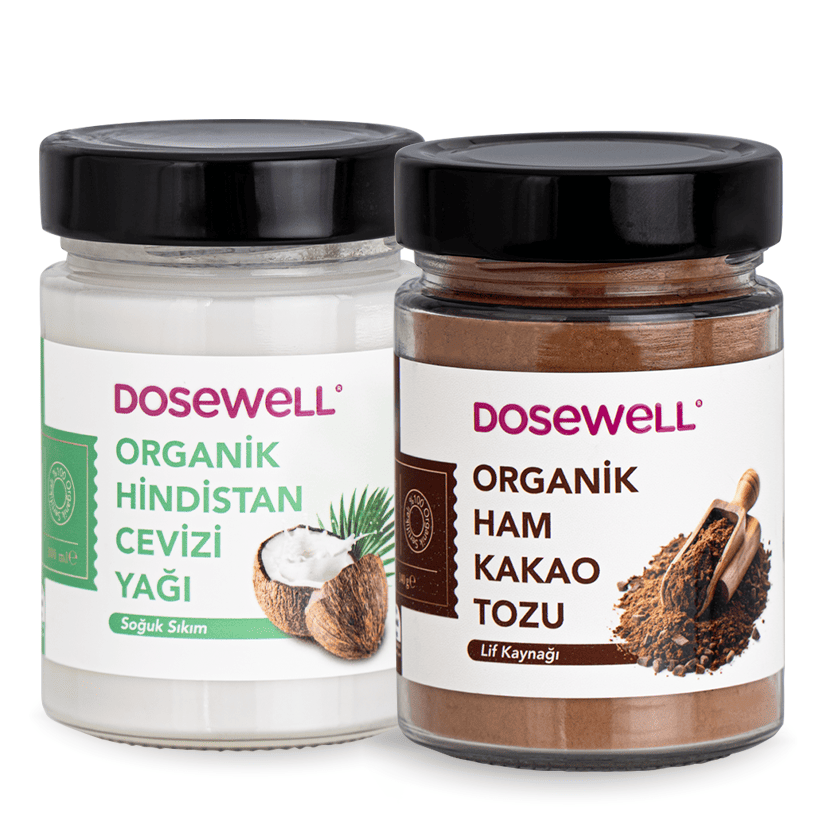 Dosewell Organik Hindistan Cevizi Yağı 300 ml + Organik Ham Kakao Tozu 140 gr  ( 2'li Avantajlı Paketi )