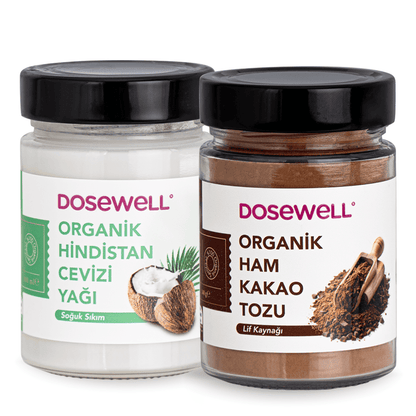 Dosewell Organik Hindistan Cevizi Yağı 300 ml + Organik Ham Kakao Tozu 140 gr  ( 2'li Avantajlı Paketi )