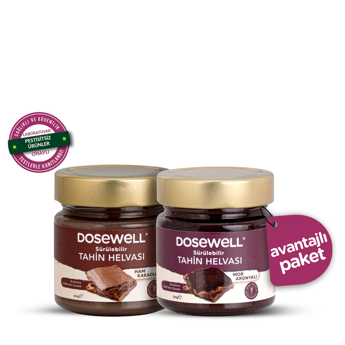 Dosewell Kakaolu & Mor Aronyalı Sürülebilir Tahin Helvası 250 gr / 2'li Paket